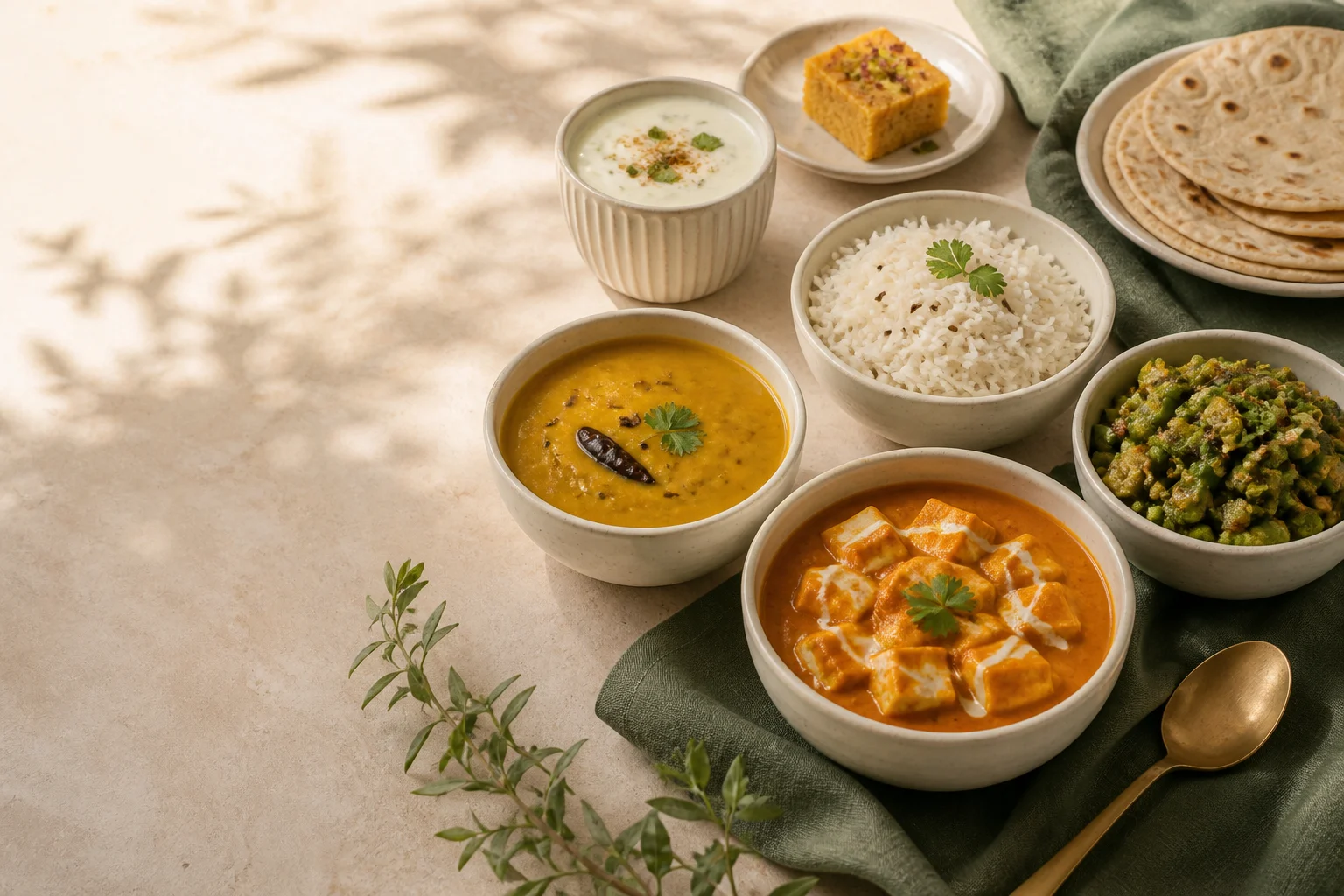 Fresh homemade vegetarian Indian meal